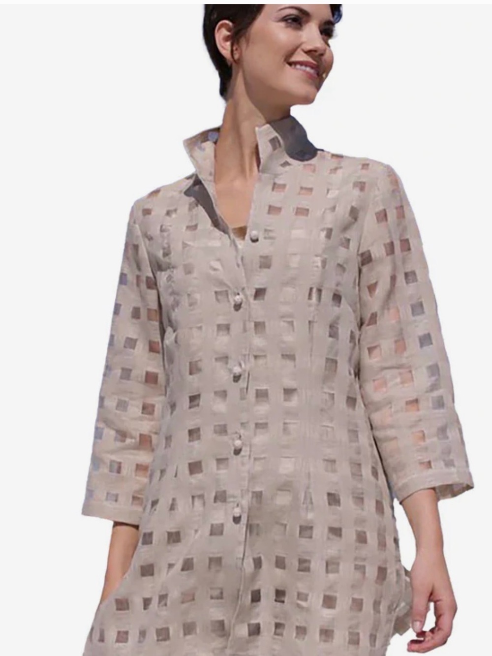 Connie Roberson Openwork Sheer Button-Front Tunic Jacket
